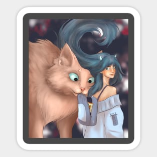 Cute anime girl with giant cat Sticker